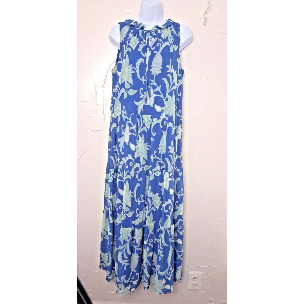 Harper 241 Mesh Layered Floral Sleeveless Maxi Dress Medium Beach Travel Resort